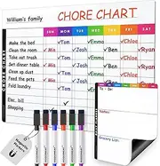 Magnetic Chore Chart Dry Erase Whiteboard Set - Pocket Charts for Multiple Kids, Teens & Adults (15"x 11.5"), Daily To-Do, Grocery, Notes (9"x 7") -Behavior Chart For Fridge & 6 Fine Tip Markers
