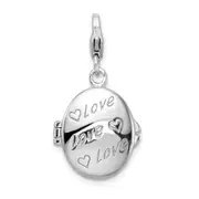 Sterling Silver Amore La Vita Rhodium-Plated Polished 3-D Enameled Love Heart Compact Charm With Fancy Lobster Clasp