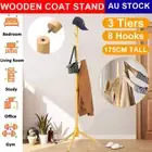 175CM 8 Hooks Wooden Coat Rack Stand Storage Hanger Hat Ties Jacket Adjustable