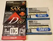 (1)SONY HG 120, (2)TDK PRO SM10, (1)TDK D60, (1)TDK SA-X60 CASSETTE TAPES. NEW