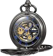 [TREEWETO] Mechanical Pocket Watch Dream Dragon Skeleton Half Hunter Double Open Silver/Bronze/Black Case