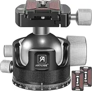 55 mm Low Profile Ball Head, ARTCISE KB55 Heavy Duty Tripod Head Made of Full Metal with Three 1/4 Inch Quick Release Plates for Tripod, Monopod, DSLR, Camcorder, Maximum Load 40 kg