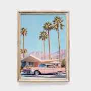 Palm Springs Retro Painting Vintage Pink Cadillac Poster Mid Century Modern