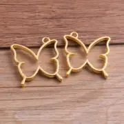 8Pcs Butterfly Shaped Alloy Open Back Bezel Pendants Resin Frame, Gold Tone