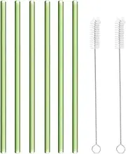 6 Pack Reusable Glass Drinking Straws Smoothie Straws for Milkshakes Frozen Drinks Smoothies Iced Tea Environmentally Friendly 0.8 * 20cm (Green)