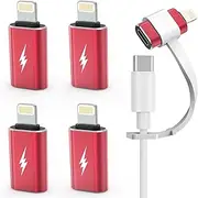 TechMatte USB C Type C to Lightning Adapter [4 Pack] 12W Charging Compatible for iPhone 14 & Previous Models iPad iPod AirPods, Not for Headphones/OTG Android Anti-Lost Holder, Burgundy Red