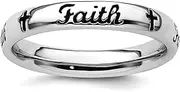 [JewelryWeb] 3.5mm 925 Sterling Silver Polished Stackable Black Enamel Faith Ring Size 8-Stackable-Ring for Women