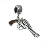 [Dreambell] 925 Sterling Silver Enamel Western Cowboy Revolver Pistol Bead Pendant for European Charm Bracelets