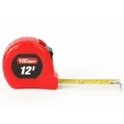 Hyper Tough 12' TAPE MEASURE Nylon-Coated Blade | Belt Clip | Fractional Read