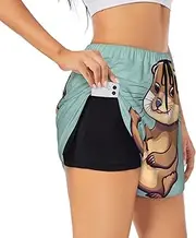 [WURTON] Cartoon Cute Otters Print Exercise Gym Workout Shorts Women's Athletic Shorts Dual-Layered Yoga Running Shorts