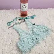 NWT Victoria's Secret The Date Blue Light Lace Mesh Unlined Bralette Esmall