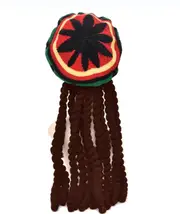 Rasta Beret Crochet Dreadlocks Jamaica Luau Hawaii Hat Brown Wig