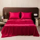 Satin Silk Bed Sheet with Pillowcase /Full/Queen/King Top Sheets Flat BedSheets