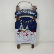 Christmas Sled-Shaped Decoration Sign Let it Snow Snow Man Holiday Lights