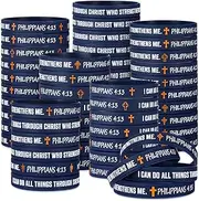 PullCrease 50 Pcs I Can Do All Things Through Christ Wristband, Philippians 4: 13 Rubber Wristband 10 Styles with Christian Religious Cross Gifts for Motivation, Support Church Supplies