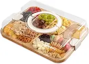 KHINYA Cutting Board - Charcuterie Boards with Lid, Portable Cutting Boards for Kitchen, Bamboo Cheese Board for Snack, Charcuterie (6 Compartments White)