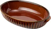 TAMAKI T-763070 Gratin Dish, Gathered, Brown, Diameter 9.4 x Depth 6.0 x Height 2.0 inches (24 x 15.3 x 5 cm), 28.9 fl oz (860 ml), Microwave, Dishwasher and Oven Safe