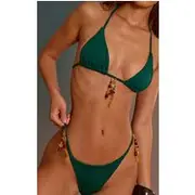 Emerald Green Charm Trim Triangle Bikini Top, Emerald Green