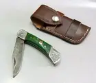 Custom Made Folding Back-lock POCKET KNIFE w Leather Sheath