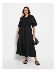 [Commonry] Linen Shirt Maxi Dress in Black
