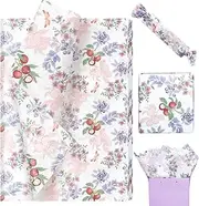 Pineraap 100 Sheets Mangosteen Blueberries Tissue Paper, Purple Floral Print Gift Tissue Paper Fruit Decorative Art Paper for Birthday Party Wedding Baby Shower Gift Packing, 14 x 20 Inch