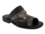 Davinci 3936 Men's Italian Slip On Leather Woven Sandals Black