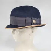 Goorin Bros Fedora Hat Navy Wool USA 53 Cm 6-5/8 Youth Large 260-189 Button