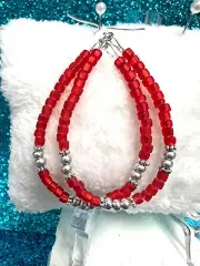 Happy Holidays Sterling Silver Filled Teardrop Earrings Frosted Red w Silver