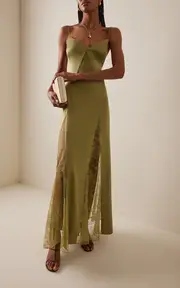 [STAUD] Exclusive Trinity Lace-Inset Silk Maxi Slip Dress