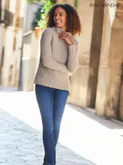 Sosandar Light Brown Roll Neck Boucle Slouch Jumper (Q64567) | $73