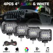 4x 4inch LED Work Light Bar Pods Cube RGB Changing Music Bluetooth Control Flash (for: Mitsubishi)