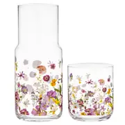 2pc Ashdene Pressed Flowers 1L Crystal Carafe Water Pitcher & 450ml Glass Set