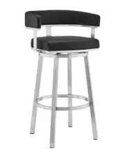 Armen Living Cohen 26" Black Faux Leather And Brushed Stainless Steel Swivel Bar Stool