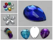 50 Flatback Acrylic Sewing Rhinestone Teardrop Sew On Beads 18X25mm