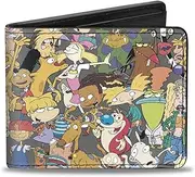 Pu Bifold - Nick 90's Rewind Mutli Character Mash Up Collage Gray Bifold Wallet, Nickel 'Sample Rewind, 4.0 X 3.5 US, nickel 'sample Rewind, 4.0" X 3.5", Buckle-down Pu Bifold Wallet -