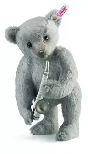 STEIFF "LLADRO SAXOPHONE PLAYER BEAR" EAN 677656 GREY ALPACA MUSICAL LIM EDITION