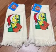 VTG Tweety Bird Fingertip Guest Towels New Christmas Holiday Looney Tunes Santa