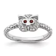 Sterling Silver Stackable Expressions Garnet & Diamond Owl Ring Size 6