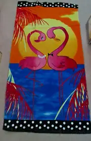 KMart Beach Towel -PINK FLAMINGO Couple on Multicolor background - wedding gift!