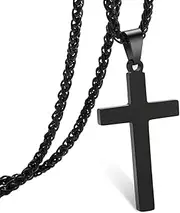 [Generic] Stainless Steel Cross Pendant Necklace with Black Chain, Religious Jewellery