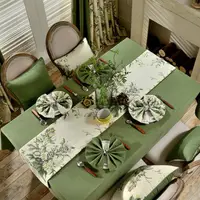 在飛比找樂天市場購物網優惠-美式輕奢棉麻布藝桌布西餐廳酒店會議防水桌旗綠色茶幾布原創設計
