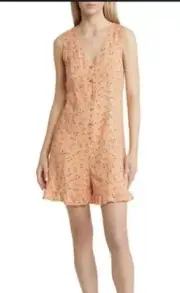 BP Nordstrom Women Peach Floral 100% Rayon V Neck Romper Sleeveless Size XS