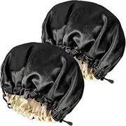 Satin Sleep Cap,Double-Sided Adjustable Sleep Bonnet,Bonnet Cap for Sleep Black