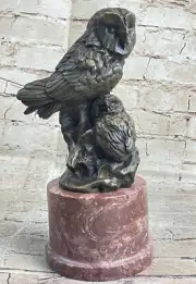 Beautiful bronze Two owl seated on a branch sculpture created Milo Decor Sale