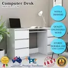 Home Office Desk White Modern Workstation 6 Drawers Computer Writing Study Table