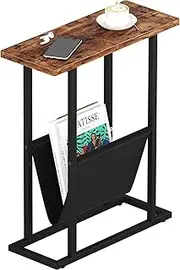 [HOMEFORT] Narrow End Table with Magazine Holder Slim Side Table for Living Room, Bedroom, Sofa Small Spaces, Rustic Brown