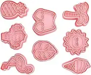 Alipis 8Pcs Plastic Cookie Stamp, Summer Beach Cookie Cutters, 3D Hawaiian Biscuit Mold DIY Press Pastry Mold Fondant Cookie Stamper Flamingo Pineapple Baking Supplies