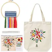 Canvas Tote Bag Embroidery Kits With Floral Pattern Embroidery Starter Kit