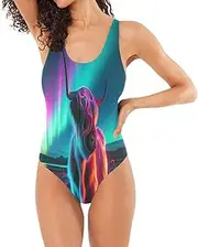 [RPLIFE] Neon Highland Cattle Womans Bathing Suits, Padded Bathing Suits for Women One-Piece Swimsuit Women Athletic