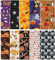 LUTER 10pcs 10x10inch Halloween Theme Fabric, Halloween Fat Quarter Pure Cotton Fabric Bundle for DIY Decorations Sewing Crafts Festival Series Supplies Patchwork